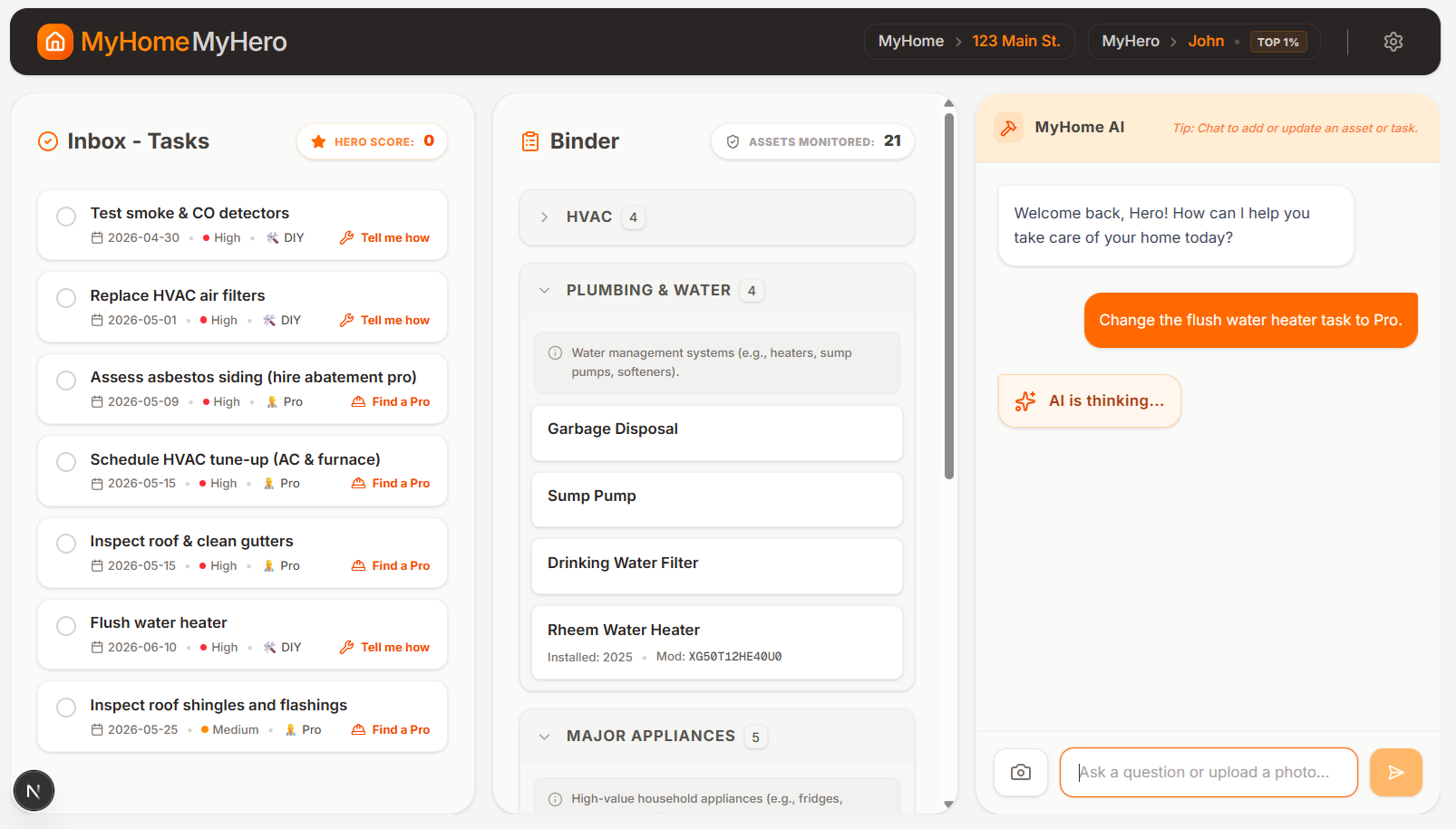 MyHomeMyHero App Interface